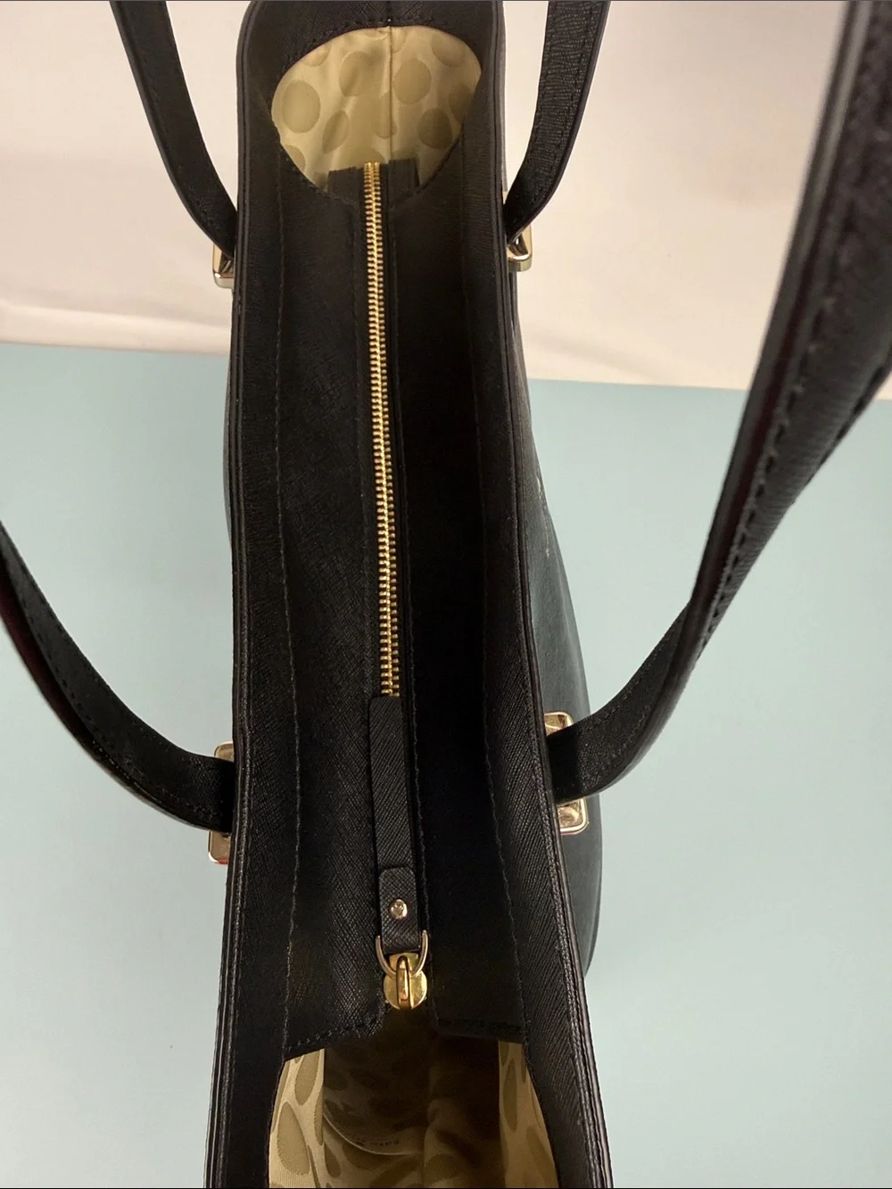 kate spade Cedar Street Black Saffiano Leather Tote with Gold Logo